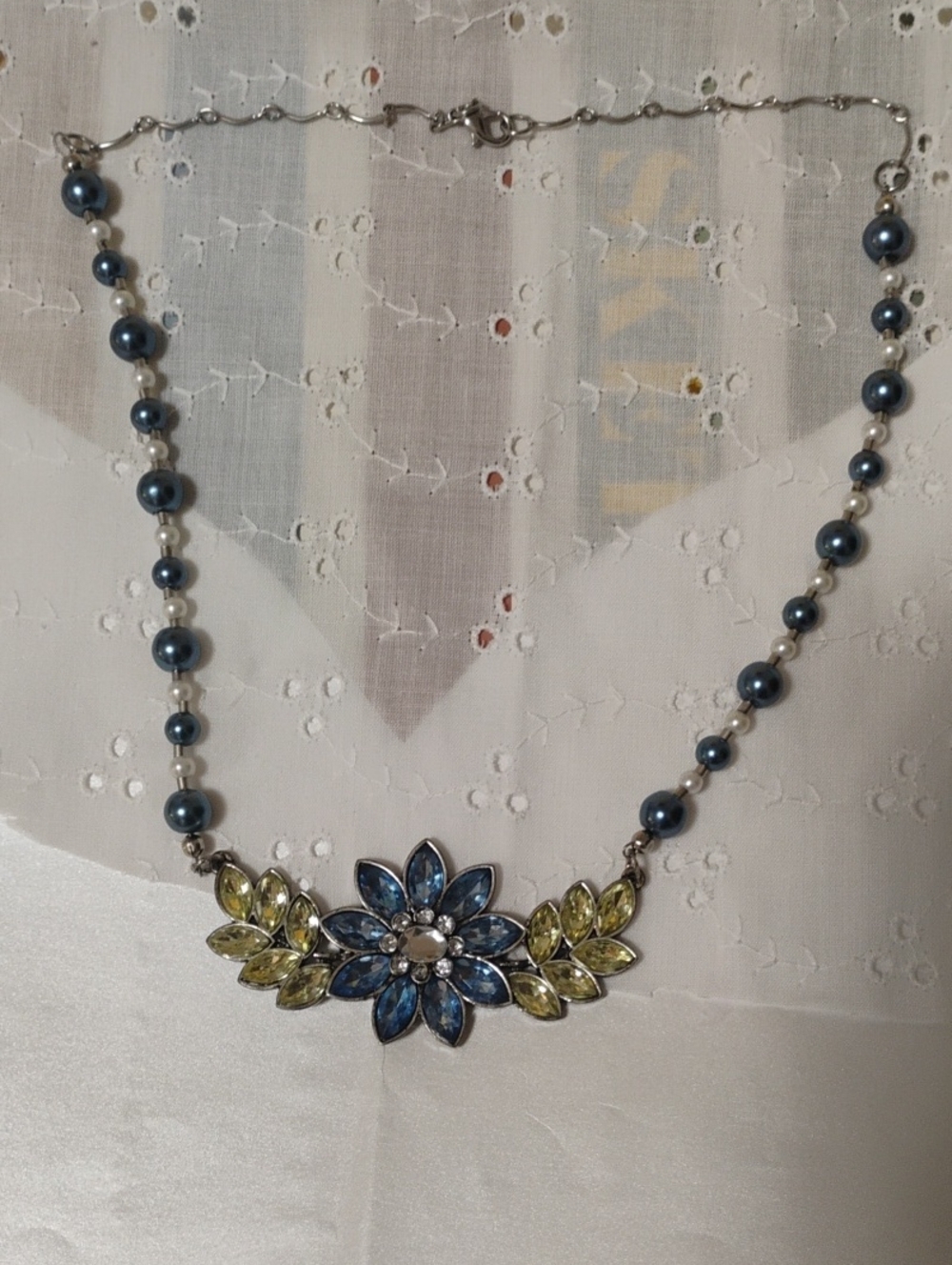 Source Unknown Blue and Yellow Floral Crystal Necklace - Women Jewelry